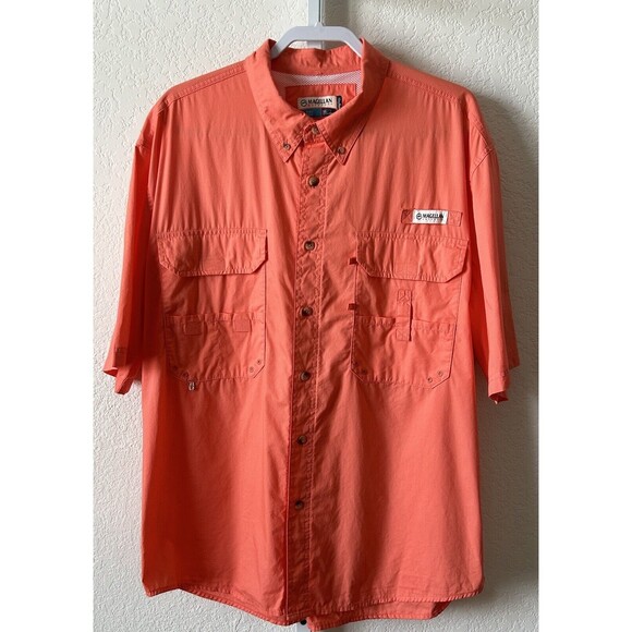 Magellan Outdoor Fish Gear Mens Vented Orange Short Sleeve Shirt Size XL - Picture 2 of 10